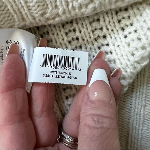 BCBGMaxAzria Gardenia Cream Sequin Merino Wool Mock Neck Tunic Sweater Sz Small - Picture 15 of 15